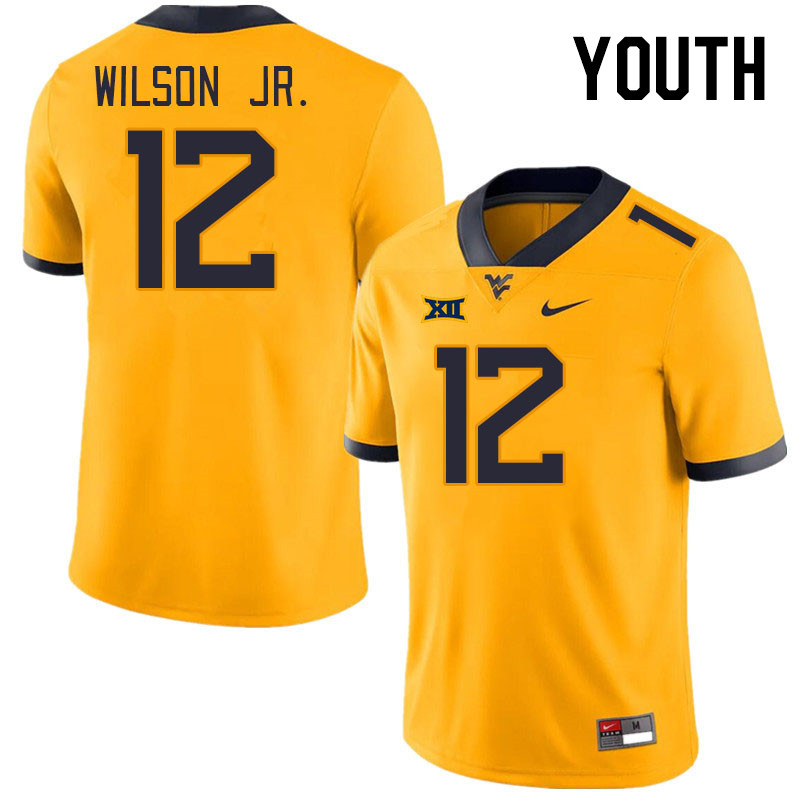 Youth #12 Anthony Wilson Jr. West Virginia Mountaineers College Football Jerseys Stitched Sale-Gold